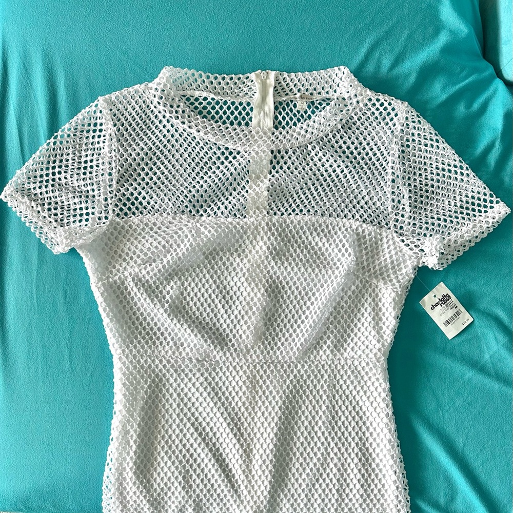 NWT Charlotte Russe White Mesh Short Sleeve Mini Dress Size Medium